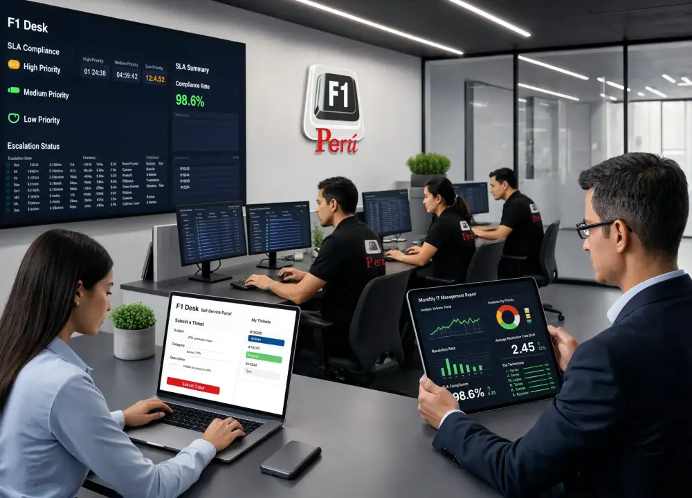 F1 Desk gestión de incidentes, SLAs, portal y reportes